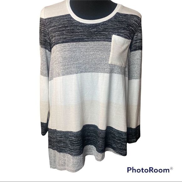 Market & Spruce Striped Asymmetric Long sleeve top - Picture 1 of 9